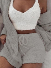 Load image into Gallery viewer, Plush Homewear Casual 3-piece Pajamas Long Sleeve Navel Vest Shorts Set
