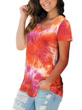 Load image into Gallery viewer, Women&#39;s wear European and American street trendsetter pullover tie dyed V-neck women&#39;s T-shirt women
