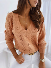 Load image into Gallery viewer, Women&#39;s sweater solid color hollow V-neck sweater is casual and comfortable
