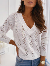 Load image into Gallery viewer, Women&#39;s sweater solid color hollow V-neck sweater is casual and comfortable
