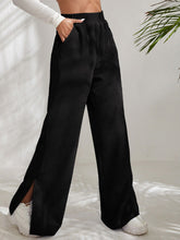 Load image into Gallery viewer, Women&#39;s Solid Color Elastic Waistband Corduroy Wide Leg Slit Trousers
