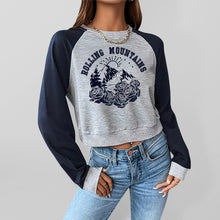 Load image into Gallery viewer, Women&#39;s Sports College Style Round Neck Raglan Sleeves Color Block Sweatshirt
