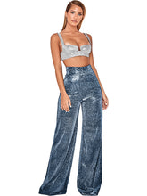 Load image into Gallery viewer, Hot Silver Wide Leg Pants High Waist Straight Ladies Casual Pants
