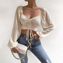 Load image into Gallery viewer, Drawstring Knit Paneled Chiffon Top Feminine Top European and American
