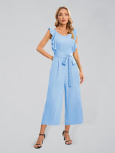 Load image into Gallery viewer, Women&#39;s Solid Color Flutter-sleeve Belted Cropped Jumpsuit
