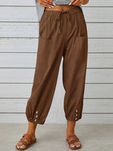 Load image into Gallery viewer, Loose high-waisted button-down cotton and linen cropped trousers wide-leg women&#39;s trousers
