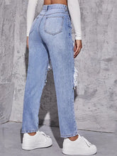 Load image into Gallery viewer, Women&#39;s washed ripped high waist straight trousers
