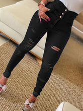 Load image into Gallery viewer, women&#39;s high waist ripped jeans pencil pants
