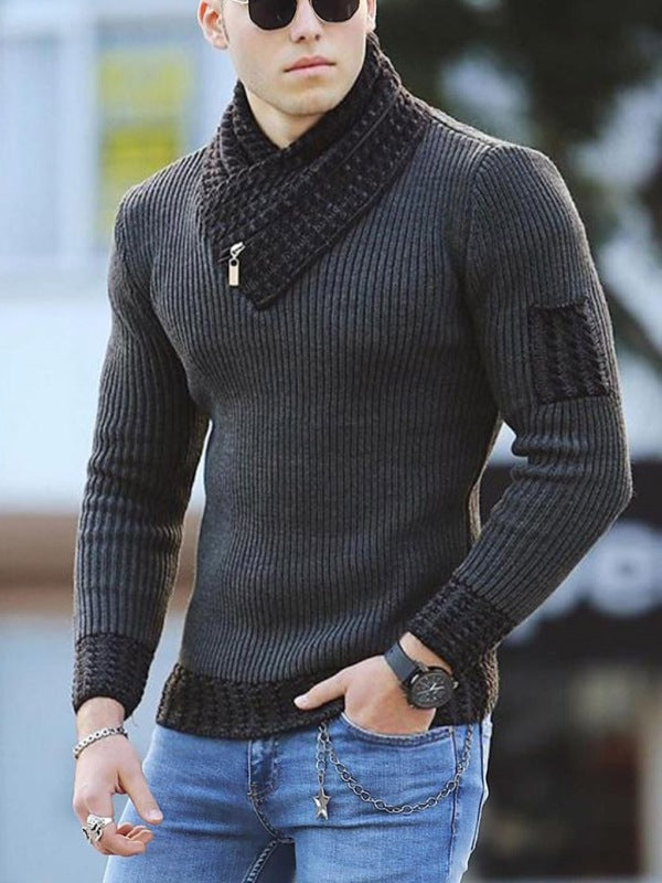 Men's Contrasting Color Stitching Scarf Business Casual Sweater