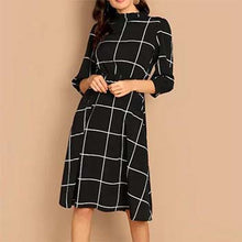 Load image into Gallery viewer, Collar Simple Plaid Dress 3/4 Sleeve
