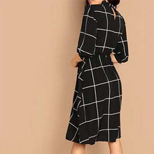 Load image into Gallery viewer, Collar Simple Plaid Dress 3/4 Sleeve
