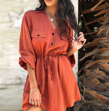 Load image into Gallery viewer, Lantern Sleeve Loose Short Dress
