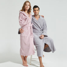 Load image into Gallery viewer, Unisex Bathrobe Hooded 100% Cotton Thick Warm Towel Fleece Cotton
