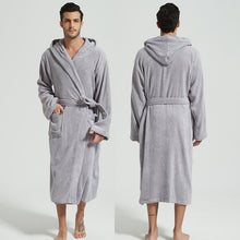 Load image into Gallery viewer, Unisex Bathrobe Hooded 100% Cotton Thick Warm Towel Fleece Cotton
