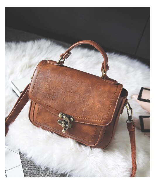 Leather Lock Vintage Brown Crossbody Bag