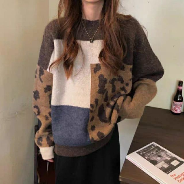 Vintage Leopard Patchwork Sweater