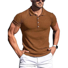 Load image into Gallery viewer, New Men&#39;s High Stretch Vertical Stripe Long Sleeve POLO Shirt Slim Fit Short Sleeve Polo Shirt
