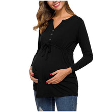 Load image into Gallery viewer, Maternity solid color drawstring button half cardigan long-sleeve T-shirt
